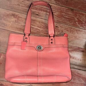 Coach Pink Pebbled Leather Shoulder Bag with Turn Lock & Logo Tag